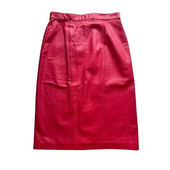 Vintage Evan Davies 100% Leather Red Pencil Skirt - Picture 2 of 8